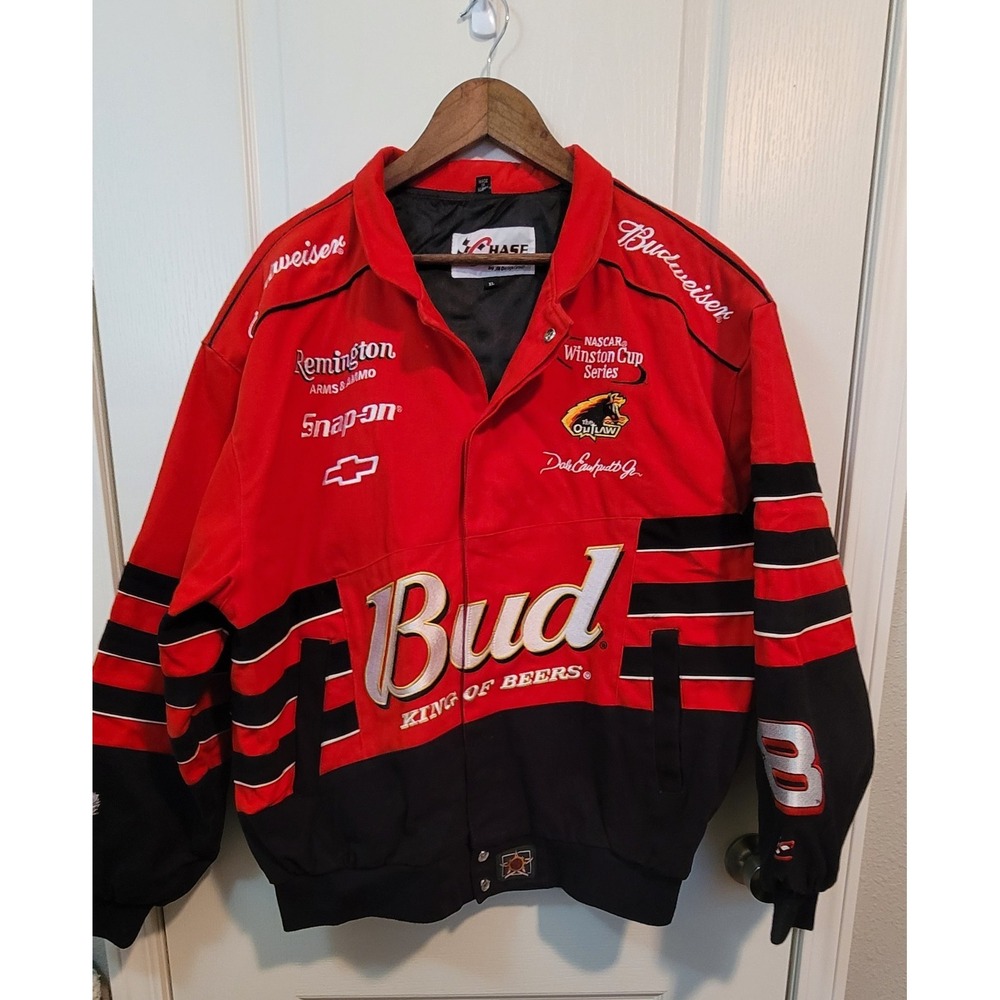 Chase Authentics Dale Earnhardt Jr. Bud NASCAR Racing Jacket Sz XL Red Black